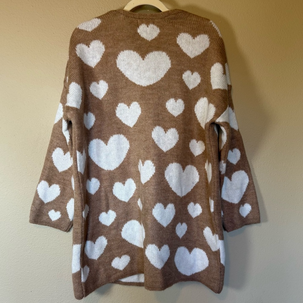 Maeve Anthropologie Oversized Hearts Cardigan Sweater in Tan Size XS/S - Picture 3 of 7